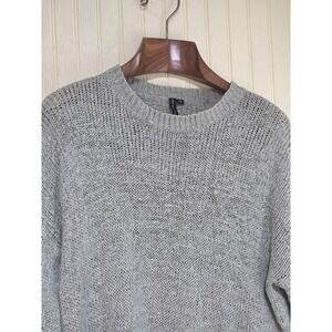 Moon & Madison Sweater Womens Medium Gray Open Knit Crewneck Cropped Pullover